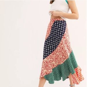 Free people midi flare bottom patchwork skirt size 2
